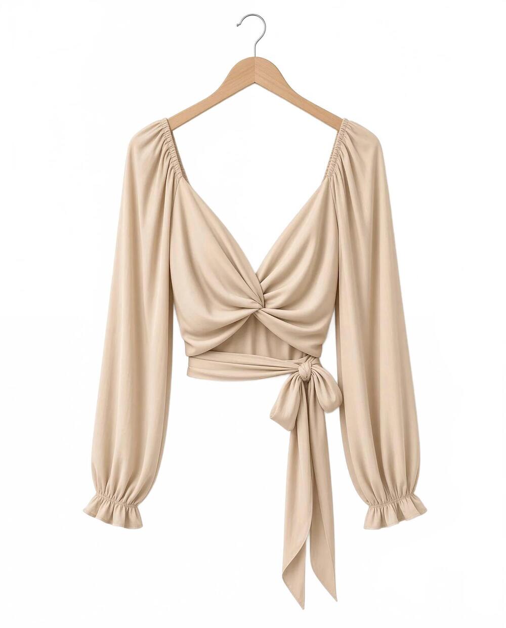NEW MABLE women's long sleeve cropped top in taupe